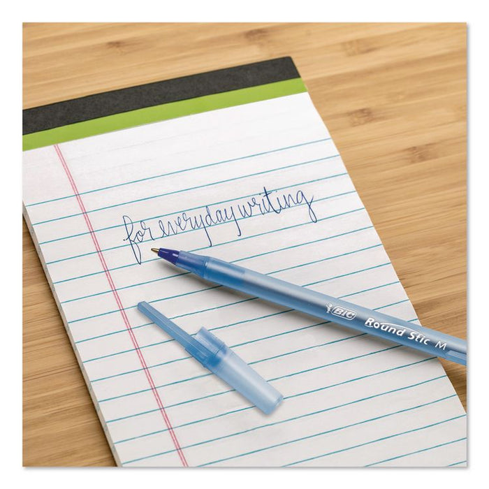 Round Stic Xtra Life Ballpoint Pen, Stick, Medium 1 mm, Blue Ink, Translucent Blue Barrel, 12/Box, 36 Boxes/Carton
