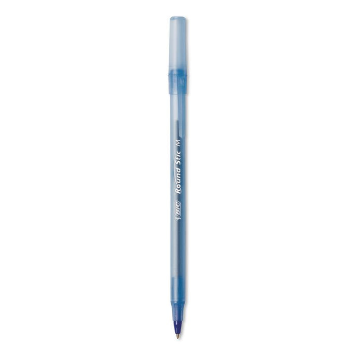Round Stic Xtra Life Ballpoint Pen, Stick, Medium 1 mm, Blue Ink, Translucent Blue Barrel, 12/Box, 36 Boxes/Carton