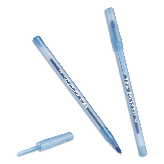 Round Stic Xtra Life Ballpoint Pen, Stick, Medium 1 mm, Blue Ink, Translucent Blue Barrel, 12/Box, 36 Boxes/Carton