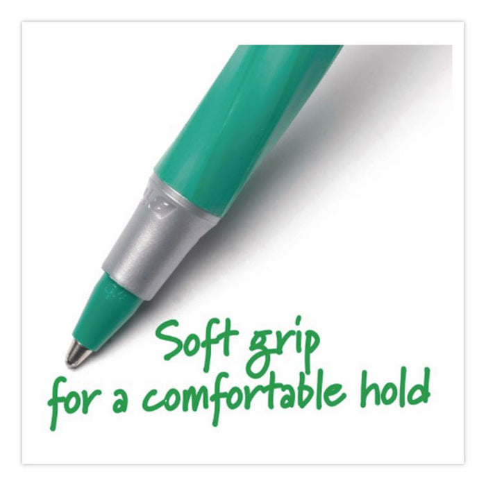 Round Stic Grip Xtra Comfort Ballpoint Pen, Easy-Glide System, Stick, Medium 1.2 mm, Green Ink, Gray/Green Barrel, Dozen