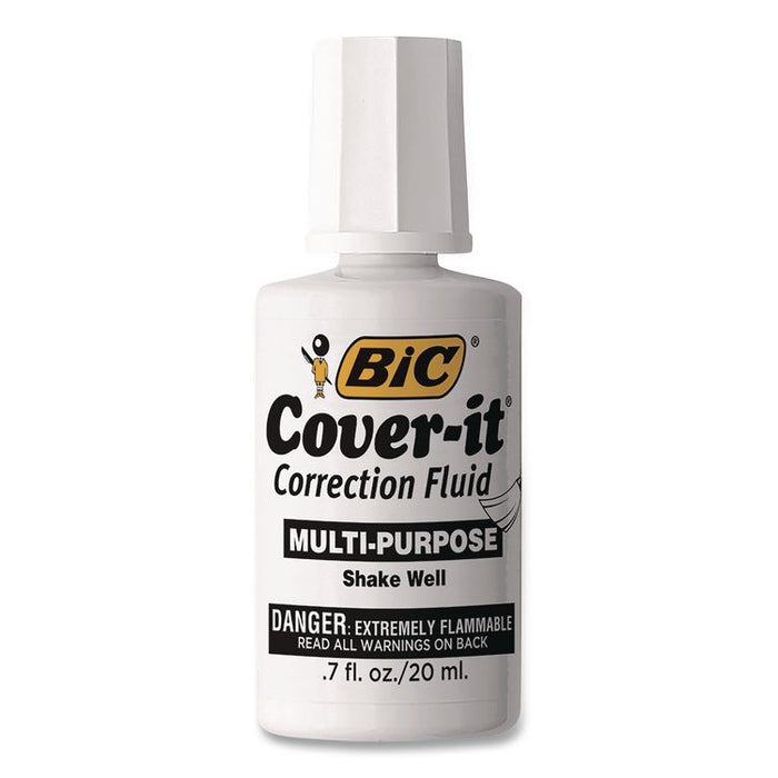Cover-It Correction Fluid, Brush Tip Applicator, 20 mL Bottle, 144/Carton