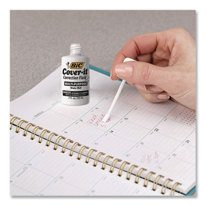 Cover-It Correction Fluid, Brush Tip Applicator, 20 mL Bottle, 144/Carton