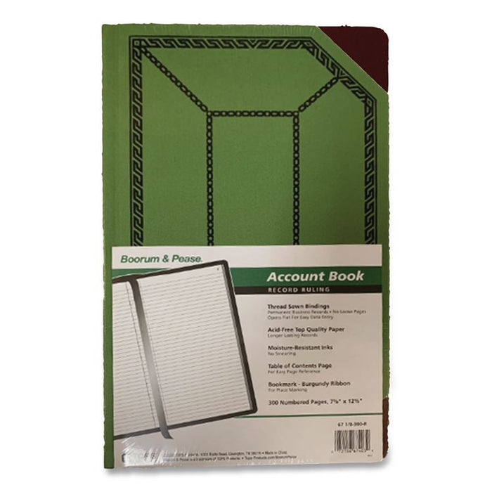 Account Record Book, Record-Style Rule, Green/Black/Red Cover, 12.13 x 7.44 Sheets, 300 Sheets/Book