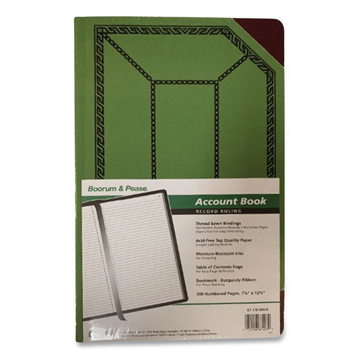Account Record Book, Record-Style Rule, Green/Black/Red Cover, 12.13 x 7.44 Sheets, 500 Sheets/Book