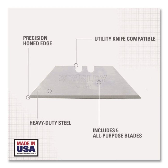 Heavy-Duty Utility Knife Replacement Blade, 5/Pack