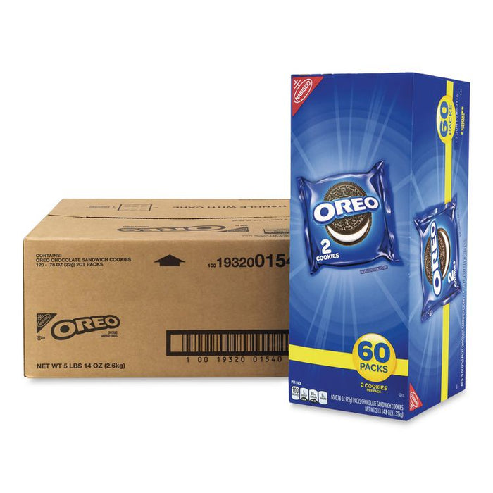 Oreo Chocolate Sandwich Cookies, Chocolate, 2 Cookies/Packet, 60 Packets/Box, 2 Boxes/Carton