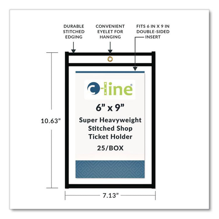 Stitched Shop Ticket Holders, Super Heavy-Duty, Top Load 6 x 9 Insert, Clear Front, Black Border, 25/Box