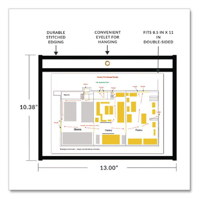 Stitched Shop Ticket Holders, Super Heavy-Duty, Top Load 12 x 9 Insert, Clear Front, Black Border, 25/Box