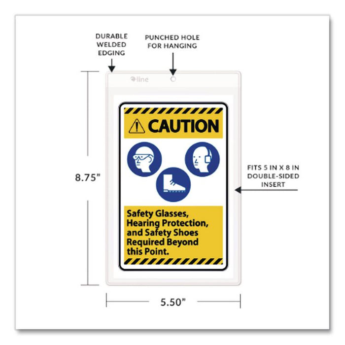 Clear Vinyl Shop Ticket Holders, Super Heavy-Duty, Top Load 5 x 8 Insert, Clear Front, 50/Box