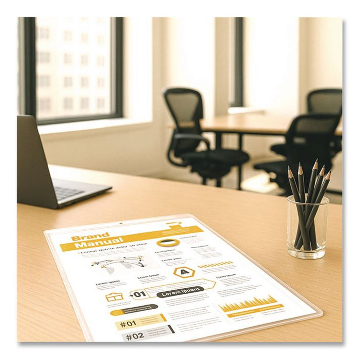 Clear Vinyl Shop Ticket Holders, Super Heavy-Duty, Top Load 8.5 x 11 Insert, Clear Front, 50/Box