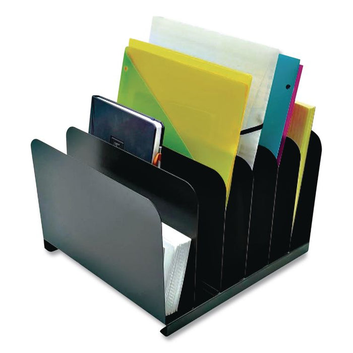 Steel Vertical File Organizer, 6 Sections, Letter Size Files, 11 x 12 x 8, Black