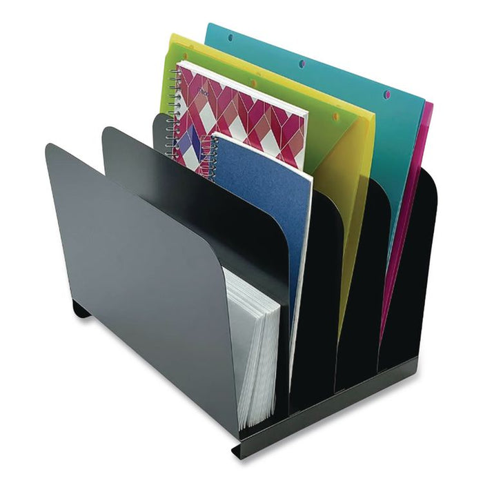Steel Vertical File Organizer, 4 Sections, Letter Size Files, 11 x 11 x 7.75, Black