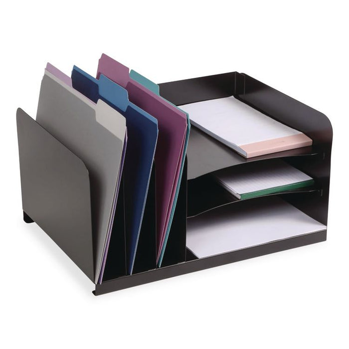 Steel Combination File Organizer, 6 Sections, Legal Size Files, 15 x 11 x 8, Black