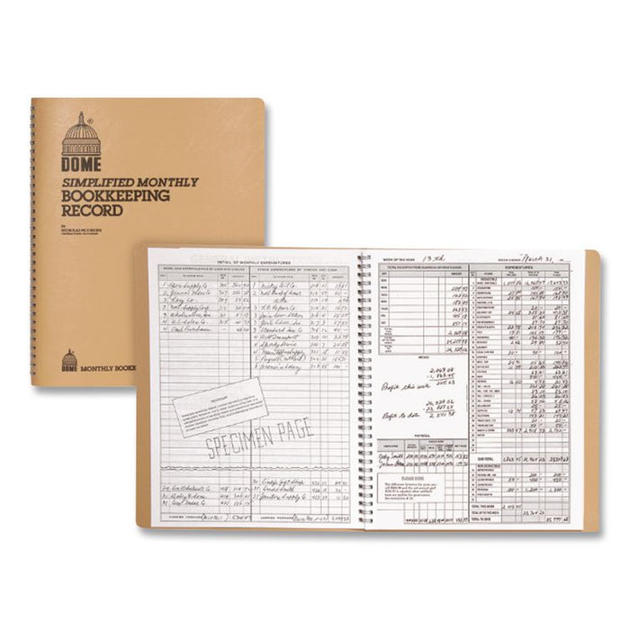 Simplified Monthly Bookkeeping Record, 4 Column Format, Tan Cover, 11 x 8.5 Sheets, 128 Sheets/Book