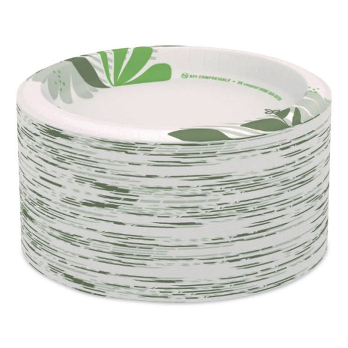 Pathways Soak-Proof Shield Mediumweight Paper Plates, WiseSize, 8.5" dia, Green/Burgundy, 125/Pack