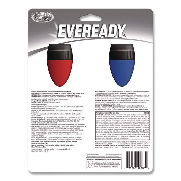 LED Economy Flashlight, 2 D Batteries (Included), Red/Blue, 2/Pack