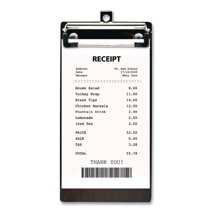 Check/Menu Holder, 4 x 8.1, Dark Woodgrain/Silver