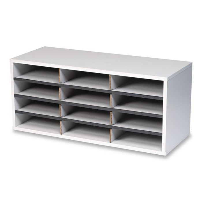Particle Board Desktop Sorter, 12 Compartments, 29 x 11.88 x 12.9, Dove Gray
