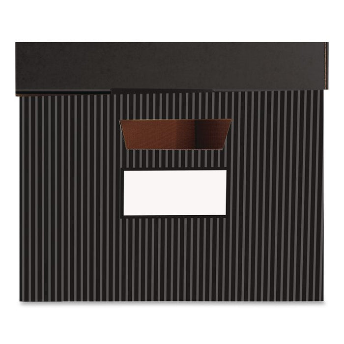 STOR/FILE Decorative Medium-Duty Storage Box, Letter/Legal Files, 12.5" x 16.25" x 10.25", Black/Gray Pinstripe Design, 4/CT