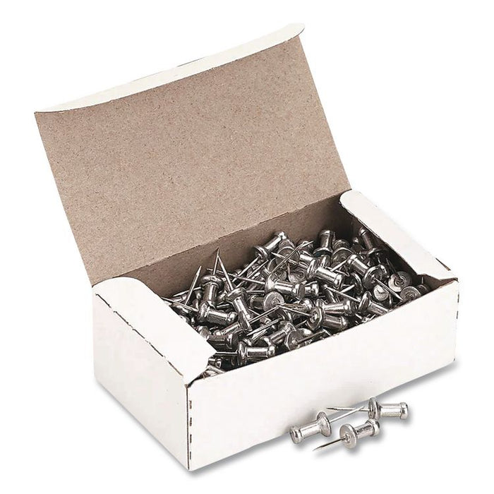 Aluminum Head Push Pins, Aluminum, Silver, 0.63", 100/Box