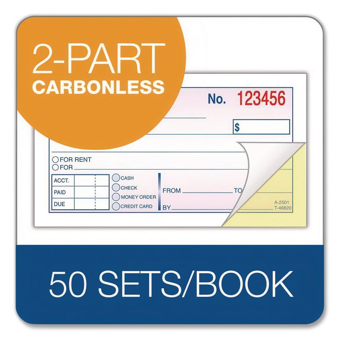 Money and Rent Receipt Books, Two-Part Carbonless, 4.78 x 2.75, 50 Forms Total