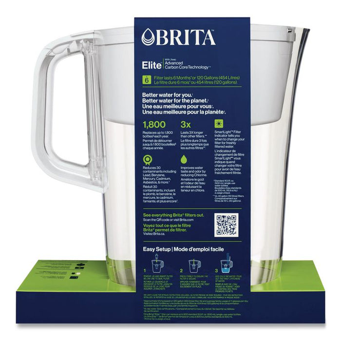 Tahoe Water Pitcher with Elite Filter, 10 Cups, Bright White, 2/Carton