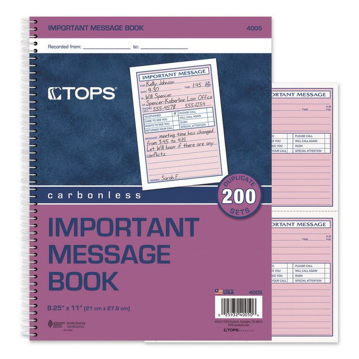 Telephone Message Book with Fax/Mobile Section, Two-Part Carbonless, 3.88 x 5.5, 4 Forms/Sheet, 200 Forms Total