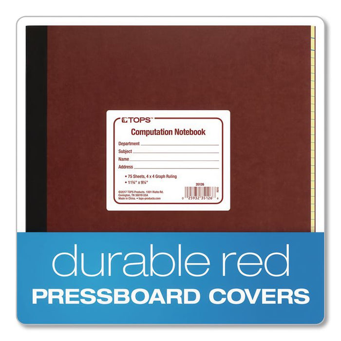 Computation Notebook, Quadrille Rule (4 sq/in), Red Cover, (75) 11.75 x 9.5 Sheets