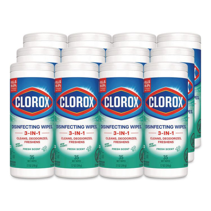 Disinfecting Wipes, Bleach Free Cleaning Wipes, 1-Ply, 7 x 8, Fresh Scent, White, 35/Canister, 12 Canisters/Carton