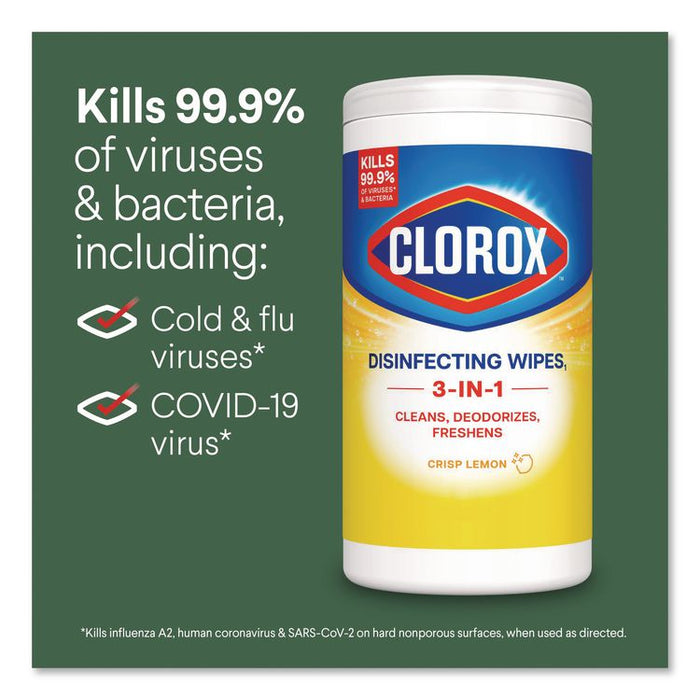 Disinfecting Wipes, Bleach Free Cleaning Wipes, 1-Ply, 7 x 8, Crisp Lemon, White, 35/Canister