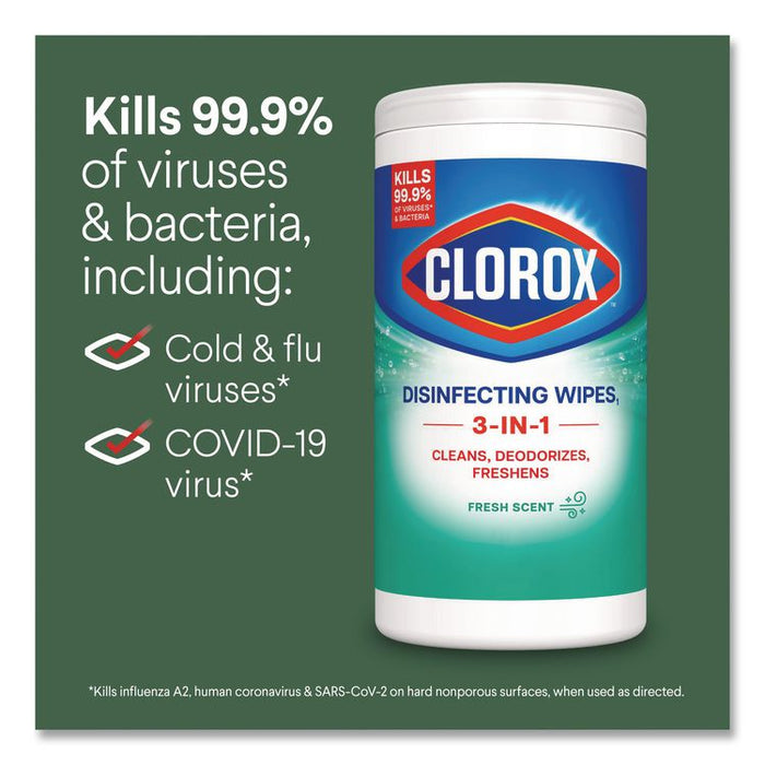 Disinfecting Wipes, Bleach Free Cleaning Wipes, 1-Ply, 7 x 8, Fresh Scent, White, 75/Canister, 6 Canisters/Carton