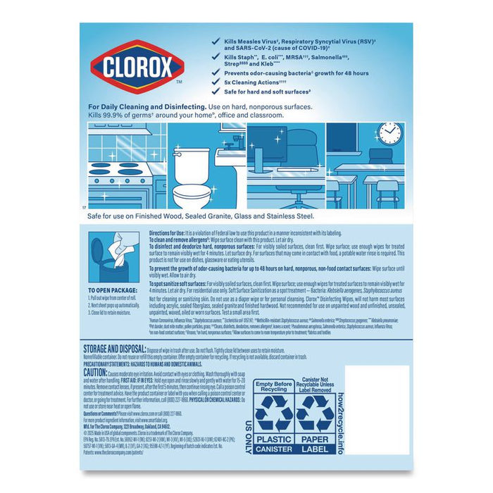 Disinfecting Wipes, Bleach Free Cleaning Wipes, 1-Ply, 7 x 8, Fresh Scent, White, 75/Canister, 6 Canisters/Carton