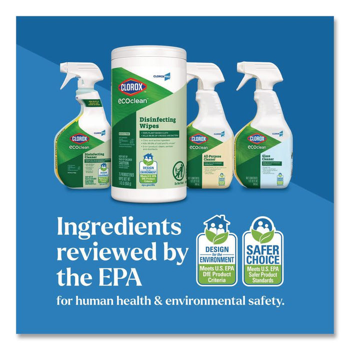 CloroxPro EcoClean Disinfecting Wipes, 1-Ply, 8 x 7, Unscented, White, 75 Count