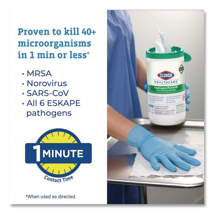 Hydrogen Peroxide Cleaner Disinfectant Wipes, 6.75 x 9, White, 95/Canister
