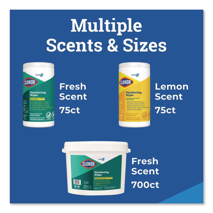 CloroxPro Disinfecting Wipes, 1-Ply, 7 x 8, Fresh Scent, White, 700/Bucket