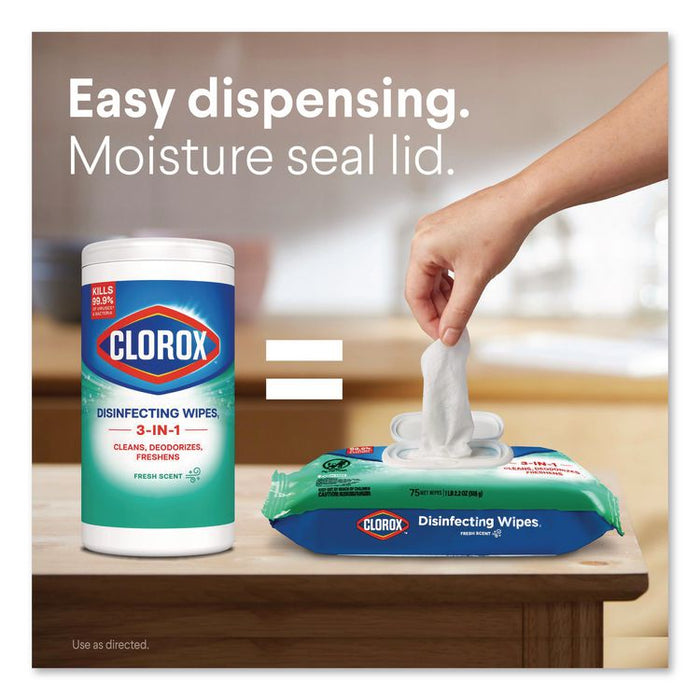 Disinfecting Cleaning Wipes, Flex Pack, 1-Ply, 8 x 7, Fresh Scent, White, 75 Towels/Box