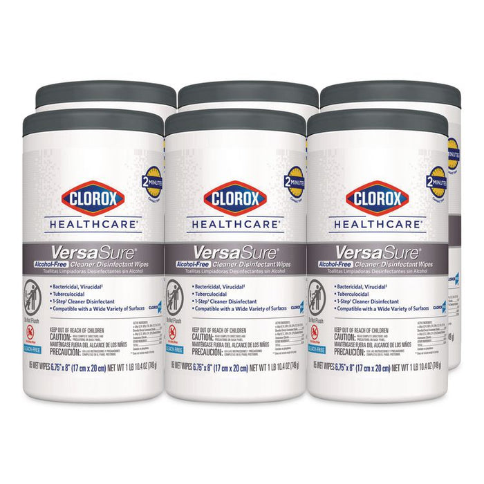 VersaSure Cleaner Disinfectant Wipes, 1-Ply, 6.75 x 8, Fragranced, White, 85/Canister, 6 Canisters/Carton
