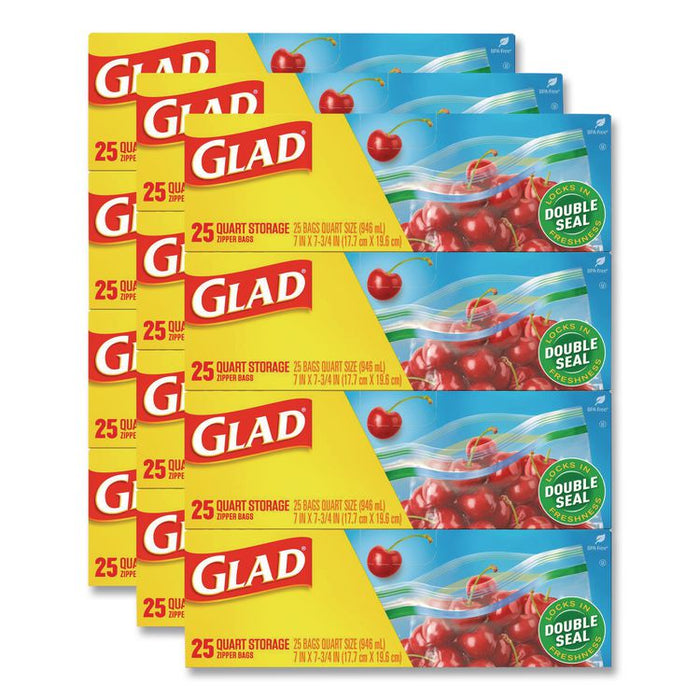 Zipper Food Storage Plastic Bags, Quart Size, 7.75 x 7, Clear, 25 Bags/Box, 12 Boxes/Carton