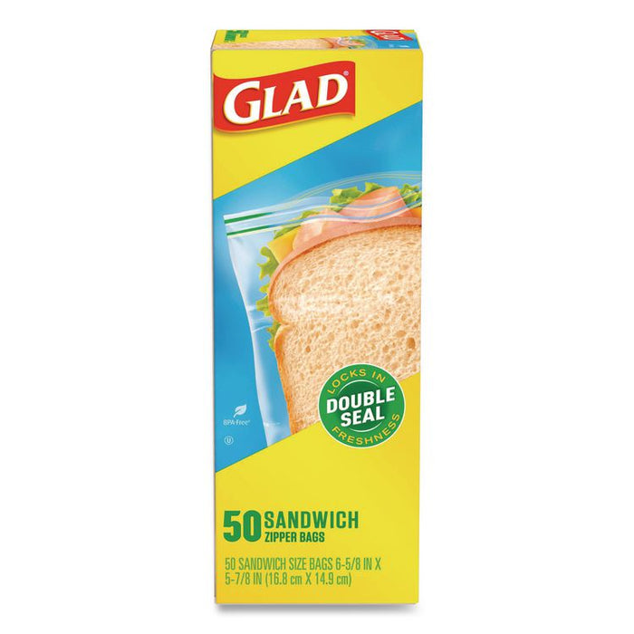 Zipper Food Storage Plastic Sandwich Bags, 6.63 x 5.88, Clear, 50 Bags/Box