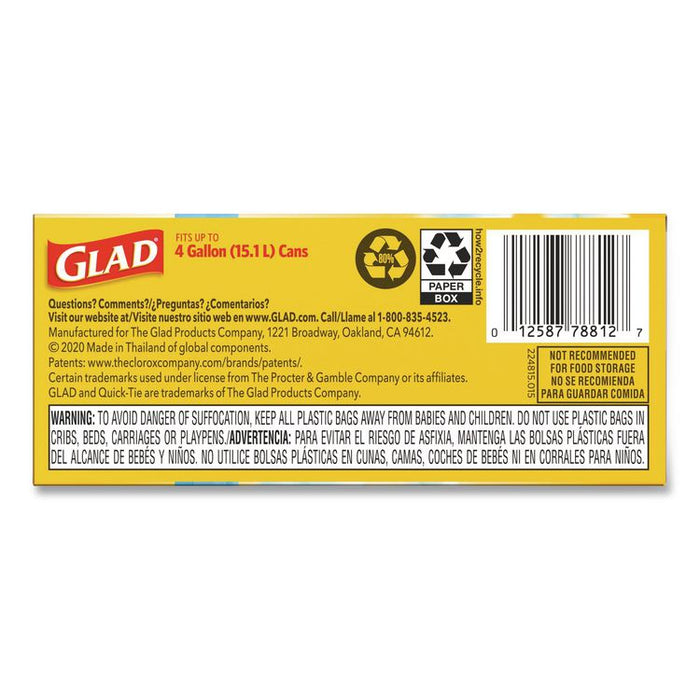 OdorShield Quick-Tie Small Trash Bags, Tie-Flap, 4 gal, Febreze Fresh Clean Scent, 8 x 18, White, 26 Bags/Box, 6 Boxes/Carton