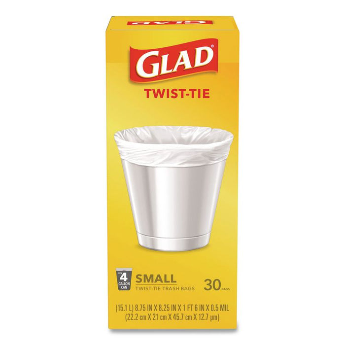 Small Twist-Tie Trash Bags, 4 gal, 0.74 mil, 23 x 21.63, White, 30/Box