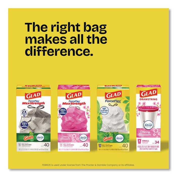 ForceFlex Kitchen Drawstring Trash Bags, 13 gal, Gain Original Scent, 24 x 27.38, White, 80/Box