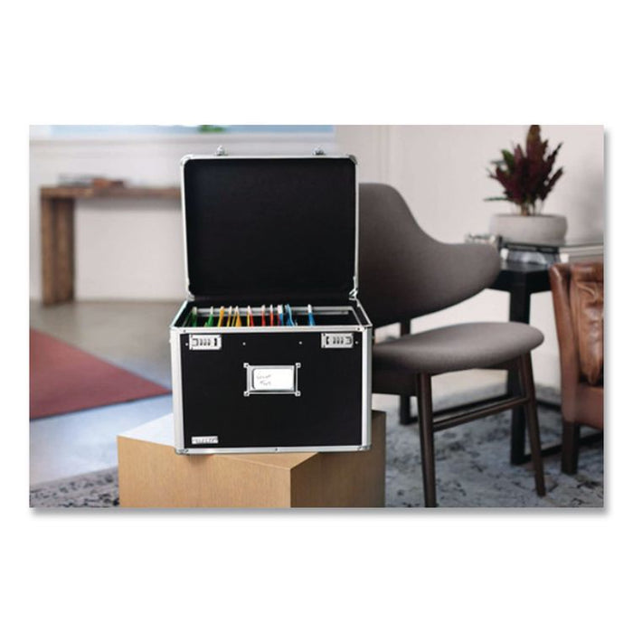 Locking File Chest with Adjustable File Rails, Letter/Legal Files, 17.5" x 14" x 12.5", Black