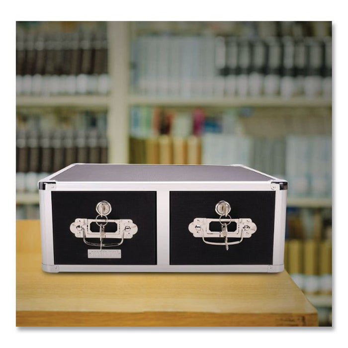 Vaultz Locking Two-Drawer Index Card Box, Holds 3,000 4 x 6 Cards, 17.5 x 14 x 6.5, Black