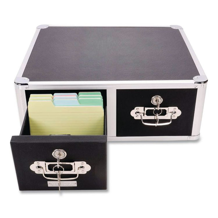 Vaultz Locking Two-Drawer Index Card Box, Holds 3,000 4 x 6 Cards, 17.5 x 14 x 6.5, Black