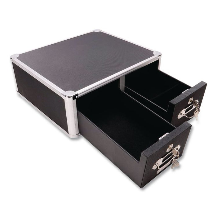 Vaultz Locking Two-Drawer Index Card Box, Holds 3,000 4 x 6 Cards, 17.5 x 14 x 6.5, Black