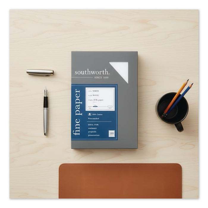100% Cotton Business Paper, 95 Bright, 24 lb Bond Weight, 8.5 x 11, White, 500/Box