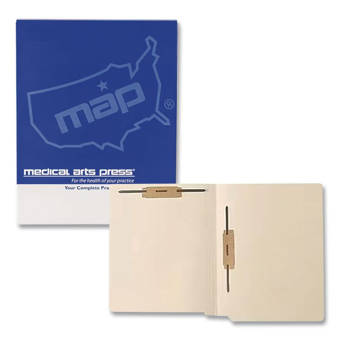 End Tab Fastener Folders, Straight Tab, Expands 0.75", 2 Vertical/Horizontal Fasteners, Letter Size, Manila, 250/Box