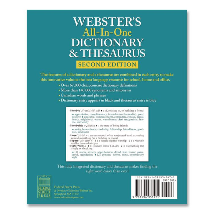 Merriam-Webster All-In-One Dictionary/Thesaurus, Hardcover, 768 Pages