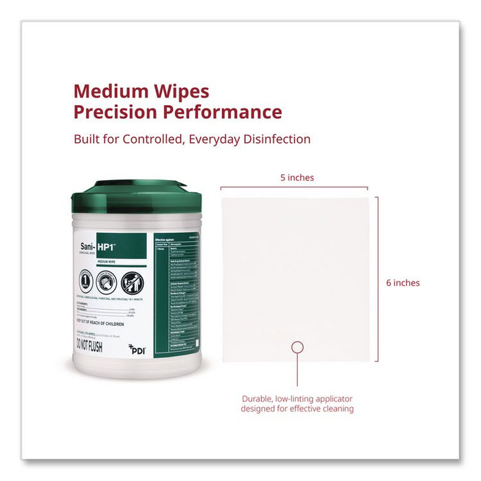 Sani-HP1 Germicidal Wipes, 5 x 6, Unscented, White, 275 Wipes/Canister